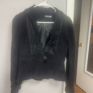 Cutest little Boho woman’s black velvet blazer/ jacket with black lace